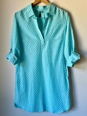 Kut from the Kloth Light Teal Silk Blend Shirt Dress/Coverup Pockets Size 8